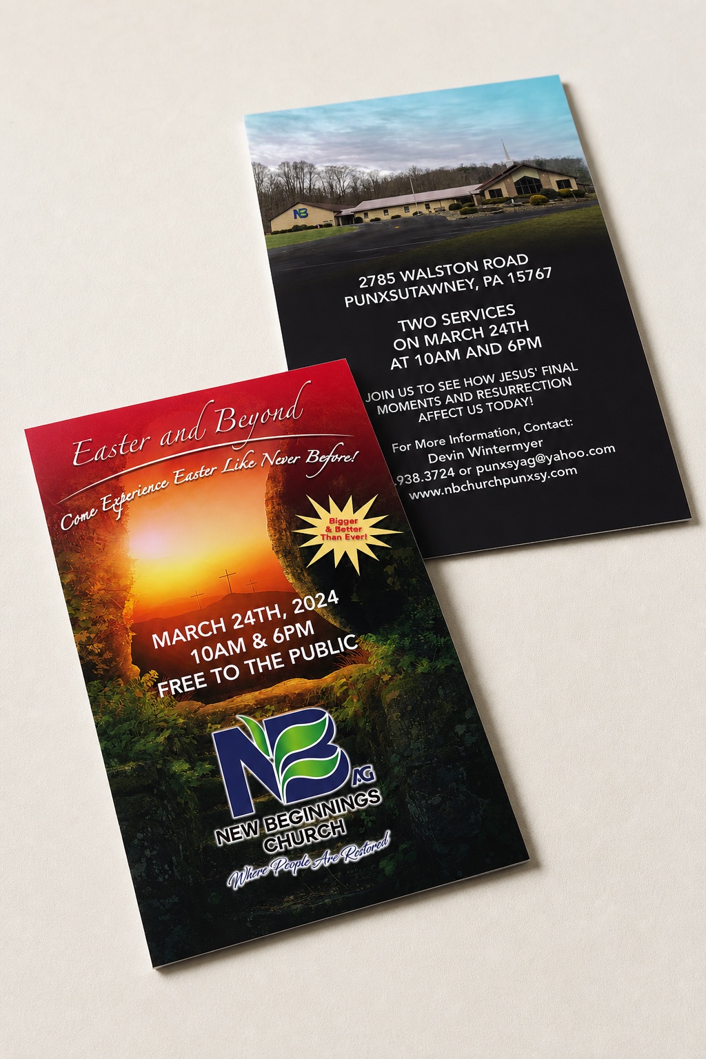 New Beginnings Church Easter direct-mail postcard mockup